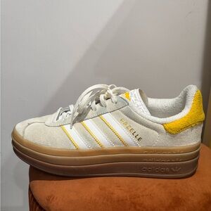 Adidas Gazelle White and Yellow Platform Sneakers